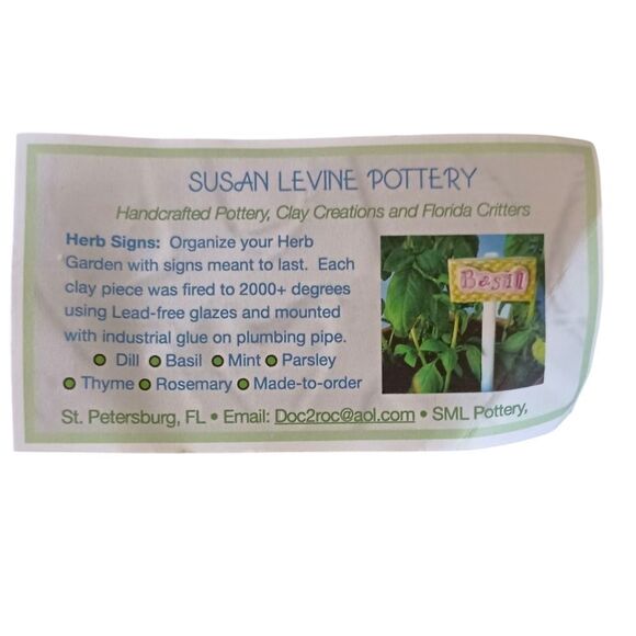 4 Pottery Garden Plant Marker Stakes SML Pottery Susan Levine Cottage Herbs - Picture 4 of 16